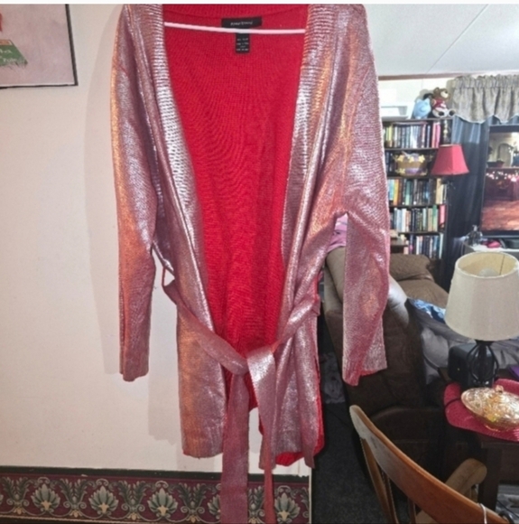 NWOT ASHLEY STEWART Metallic pink cardigan sweater 22/24 - Picture 1 of 3